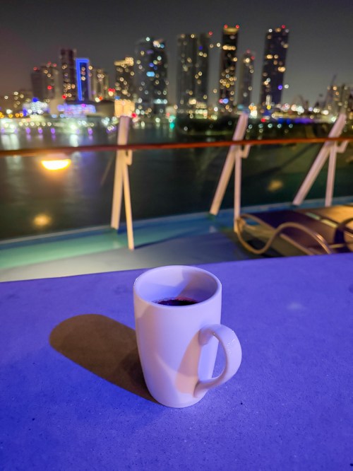 Cup of coffee on Independence of the Seas near Miami