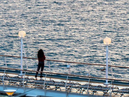 Woman in silhouette on Independence of the Seas